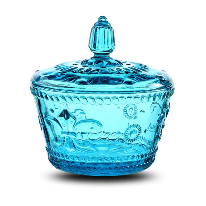 MASSJOY European Retro Nostalgic Three-Dimensional Relief Color Glass Jar Candy Jar Seasoning Jar With Lid - Image 1